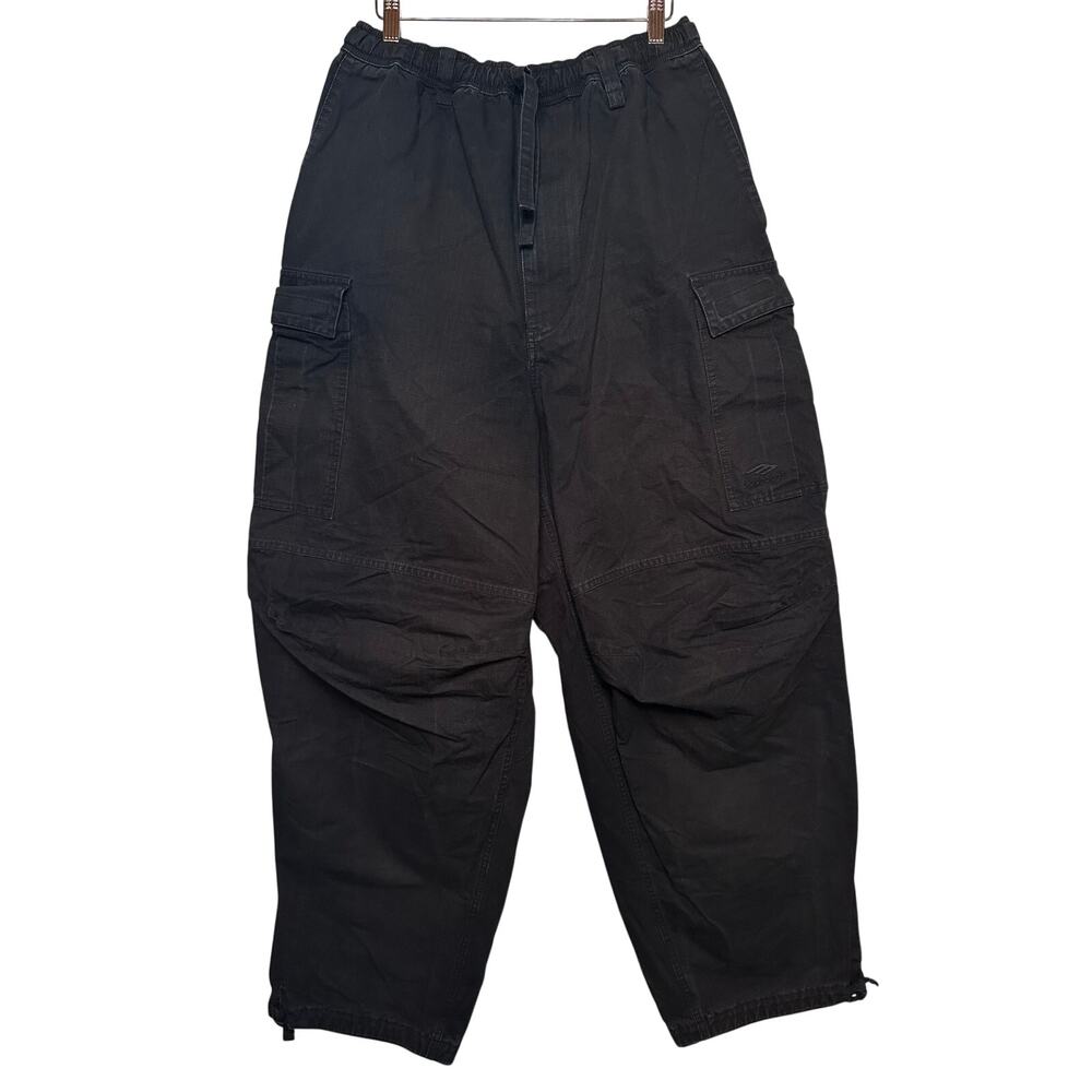 Balenciaga SS22 Ripstop Cotton Cargo Pants Black size M Wide Leg Small Fit